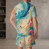 Men s Plus Size Colorful Swirl Printed Round Neck Short Sleeve T Shirt And Shorts Two Piece Set