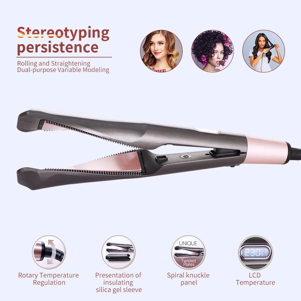 Hair Curler Straightener 2 In 1 Spiral Wave Curling Iron  Hair Straighteners