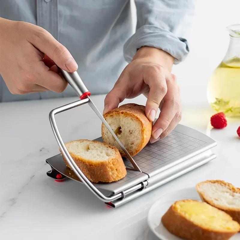 Hot Cheese Board with Wire Cutter 5.5 Inch Stainless Steel Ham Sausage Slicer Cutter Cheese Wire Cutter with Serving Board