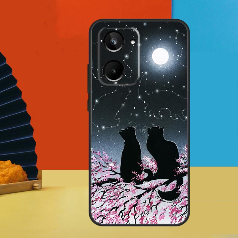 Black Cat Face Kitty For Realme GT7 Pro GT6 10 11 12 13 14 15 Pro Plus C55 C67 C63 C61 C53 C31 C65 C71 C75 Case