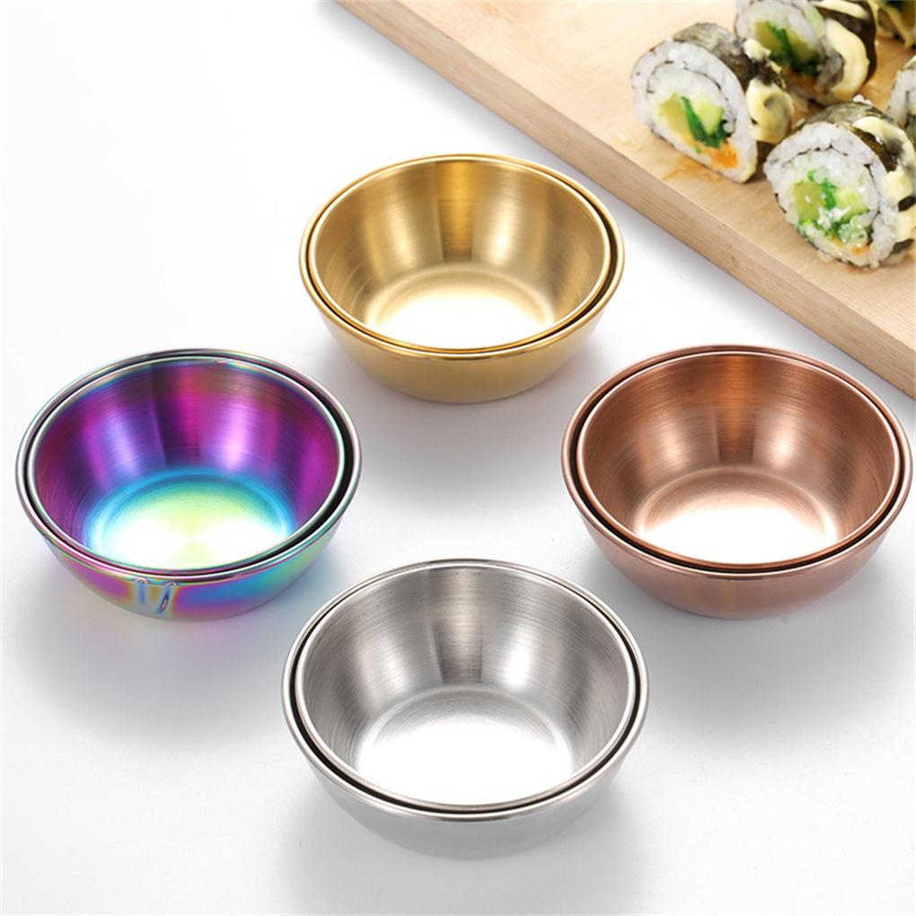 4 Pieces Stainless Steel Sauce Sushi Dishes Spice Vinegar Plates Dipping Bowls Household Tableware Dessert for Dining Hall