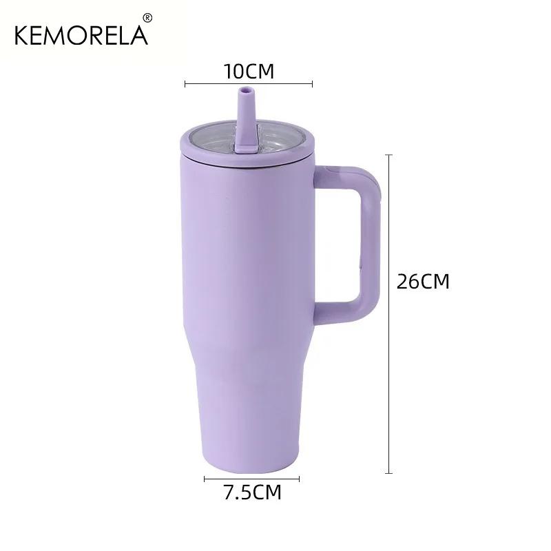  Thermos Cup 40oz Double-Layer Tumbler Ice Cup 1200ML Leak-Proof Foldable Straw Cover Direct Drinking Mouth Car Cup