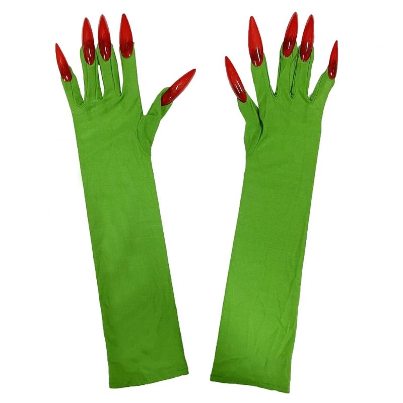Frightening Green Long Nails Gloves Funny Cosplay Party Long Nails Witch Fingernails Gloves Dress Up