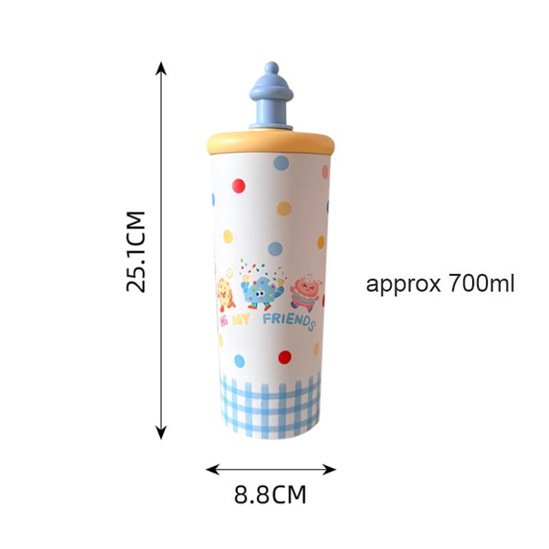 Cute Thermos Bottle With Straw Infuser Large Stainless Steel Thermal Cup For Tea Coffee Girl Woman Portable Water Bottle 700ml