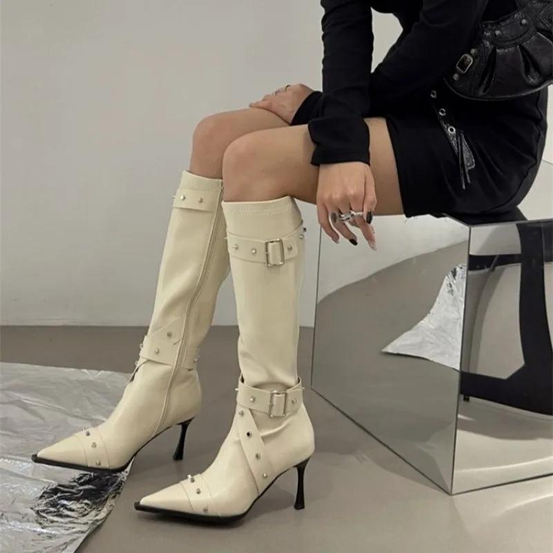 Fashion New Style Thin High Heel Women Boots 2024 Pointed Toe Women's High Tube Thinner-looked High Heel Long Boots Zip Boots Mujer D109