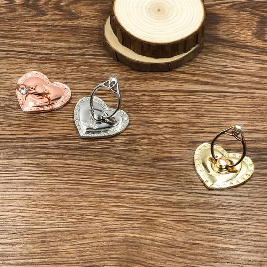 Finger Ring Holder Degree Rotation Metal Universal 360 Rhinestone Heart Shape Mobile Phone