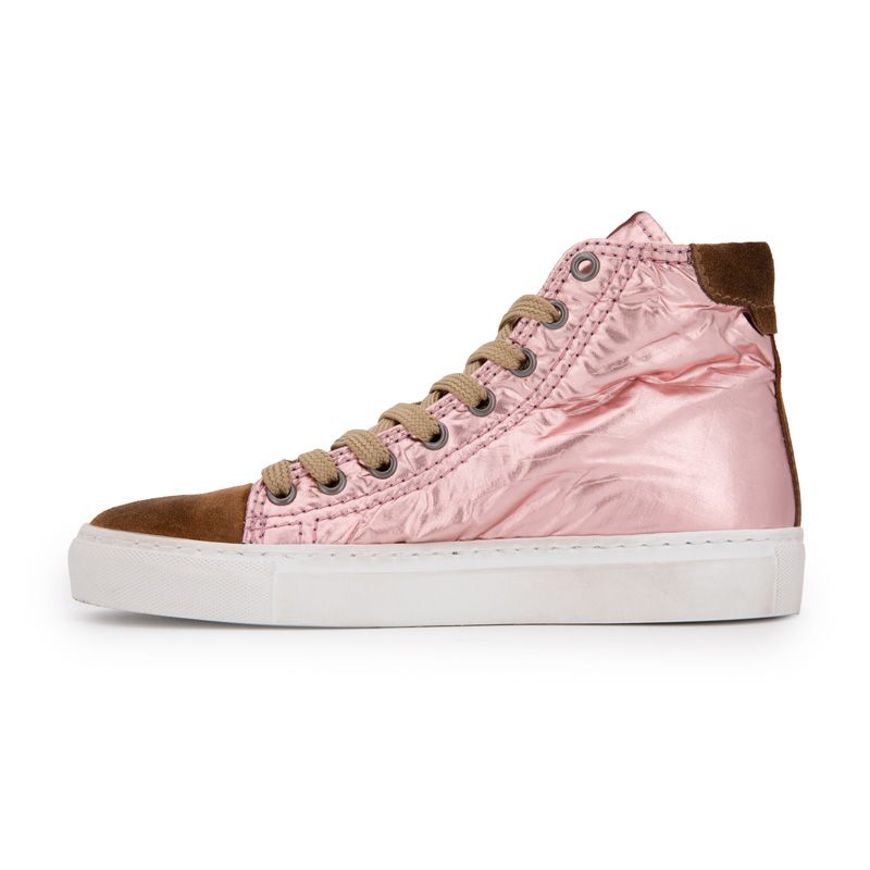 Baskets montantes rose métallisé et marron velours Femme URBAN