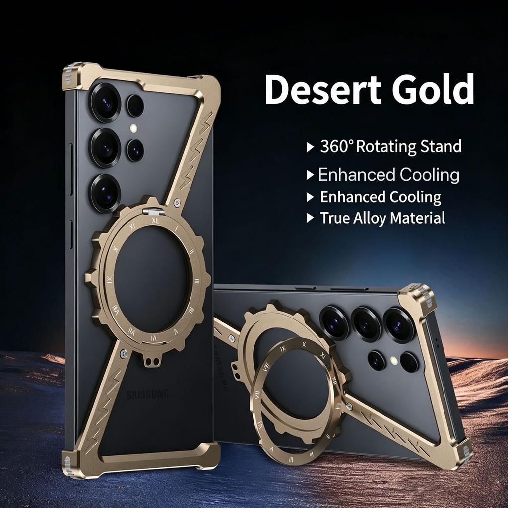 Metal Frameless Phone Case for Samsung Galaxy S26 S25 S24 S23 S22 Ultra With Stand 360° Rotation Magsafe Bumper Protective Cover