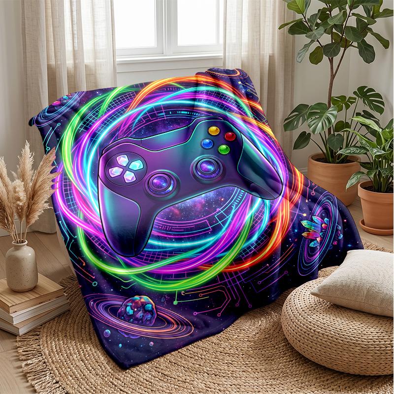 Neon Game Controller Lightning Theme blanket Lightweight Warm Flannel Blanket Decorative Throw Blanket for Home Decoration