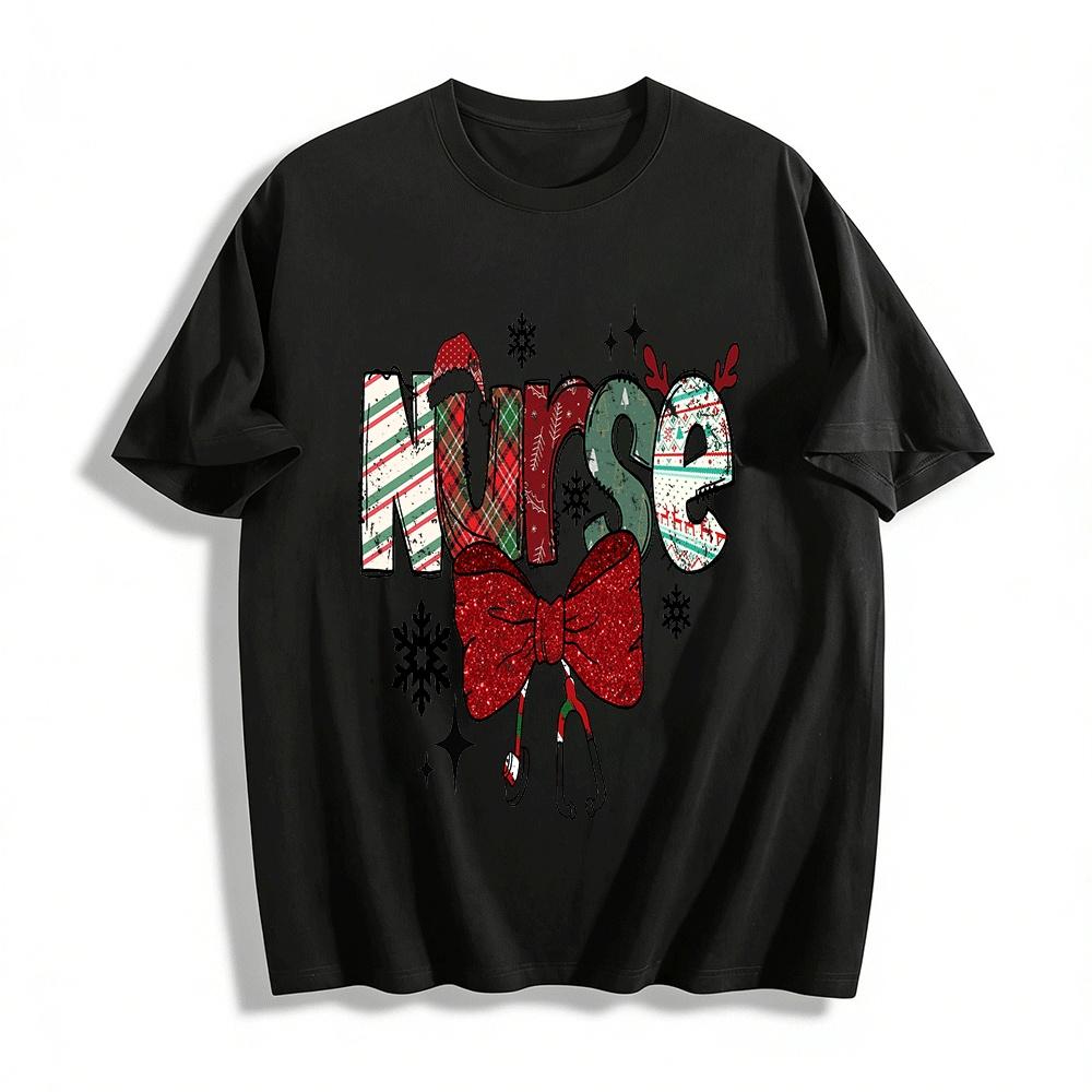 Christmas Themed Nurse Print Casual Top Pure cotton T-shirt XXS
