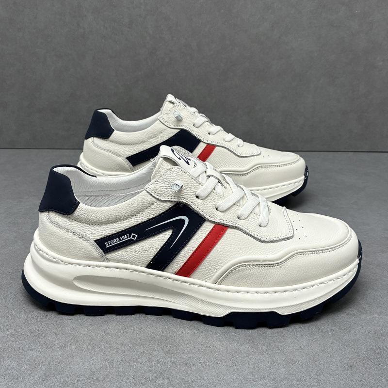 Cross-Border Lightweight Men'S Shoes, Leather Breathable Little White Shoes, Trendy Versatile Sports Leather Shoes, Men'S Casual Board Shoes