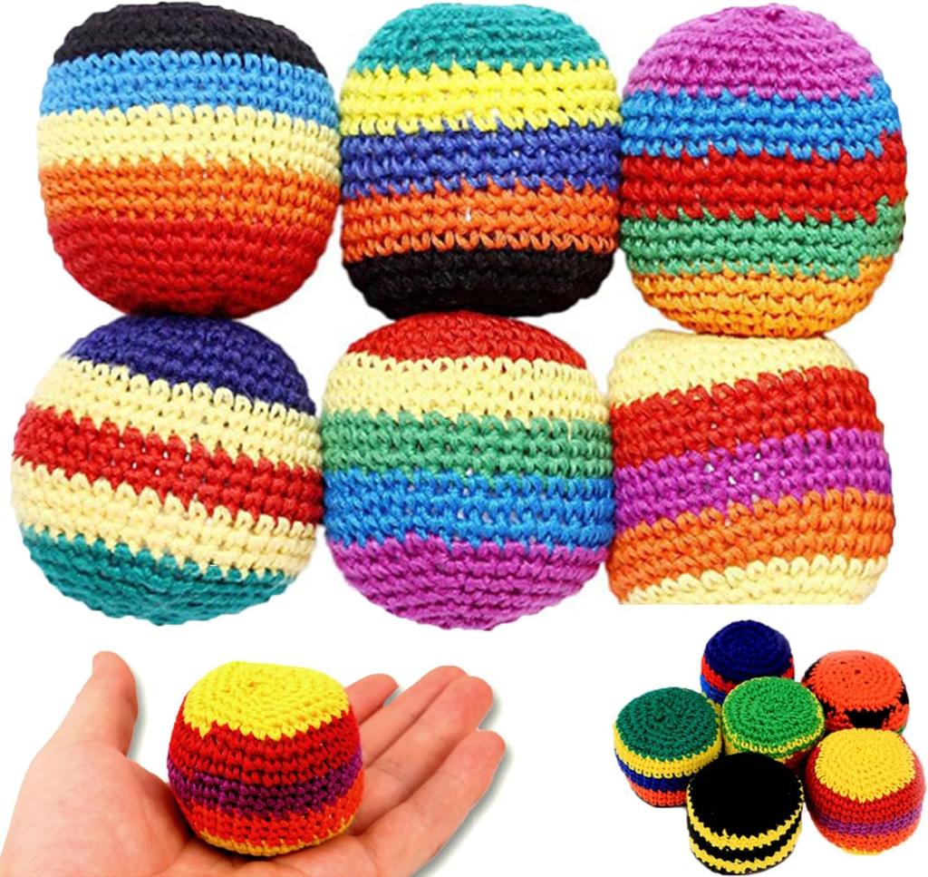Handmade Knitted Hacky Sack, Upgraded Crochet Footbag Juggling Balls, Geometric Pattern for Adults Beginners