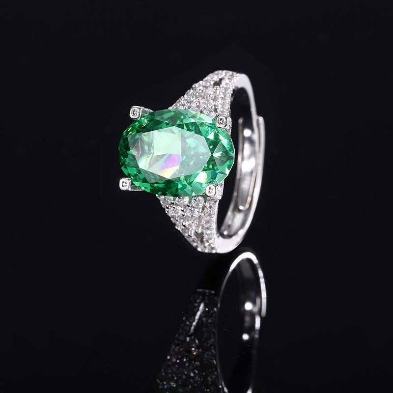 Jewelry Copper Bottom Gold Plated High Carbon Diamond Ice Flower Cut Pigeon Egg Copper Inlaid Ring Female 10 * 14