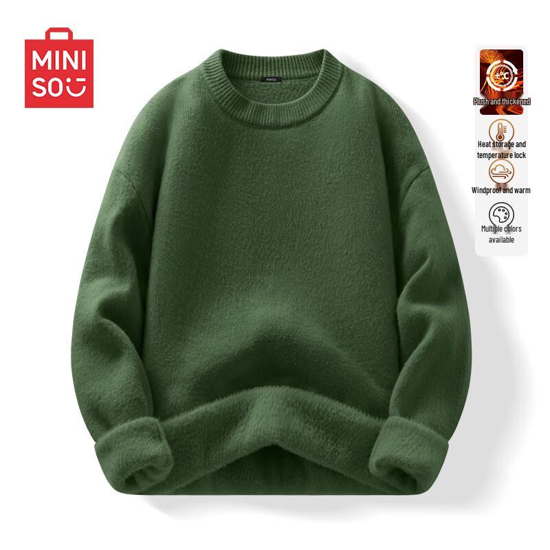 MINISO Men's Plush-Lined Round Neck Knit Sweater