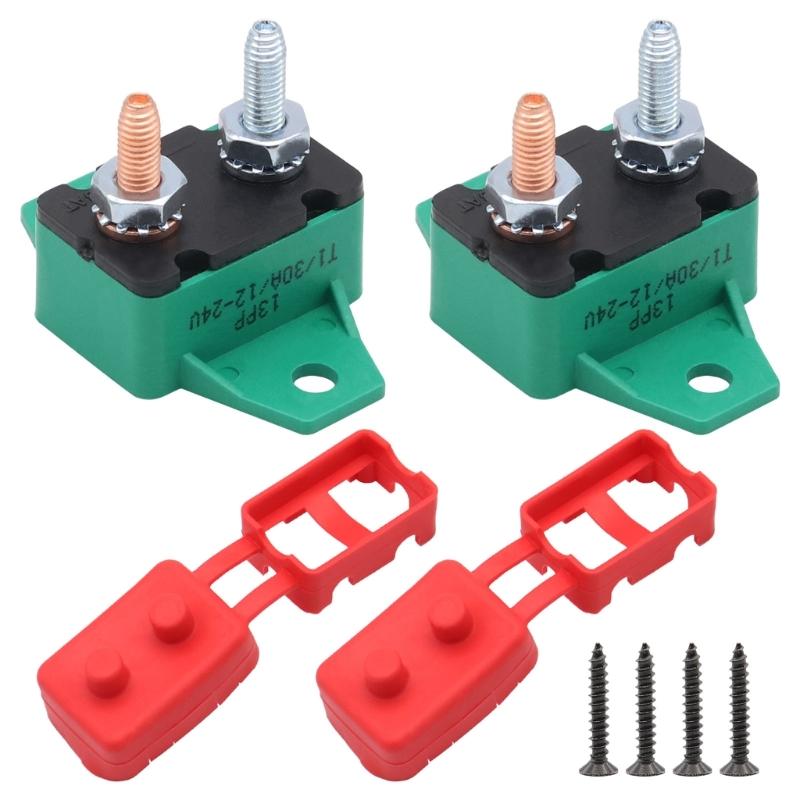 2PCS 30A Auto Resetting Circuit Breaker Red Protective Boot 6-28VDC Application Plastic Body With Fixed Wing Mounts