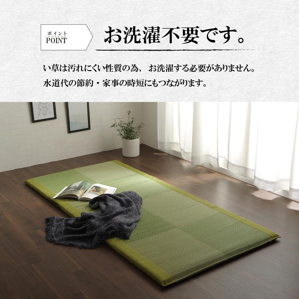 IKEHIKO Noah Easy Igusa Sheet Pad, Single, Green, Approx. 90 x 200cm, Made in Japan, Filling: 40mm Solid Cotton #7557909