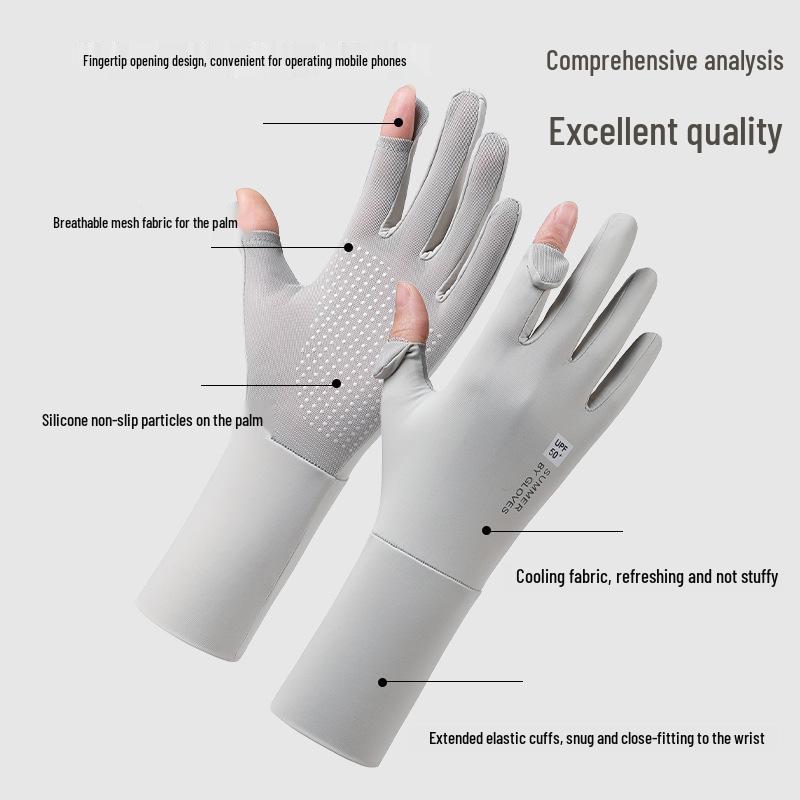 Women's Ice Silk Sun Protection Gloves - Extended, Breathable, Anti-UV, Non-Slip Cooling Sleeves with Flip-Top