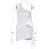 Summer Women's One-Shoulder Vest Drawstring Short Skirt Set