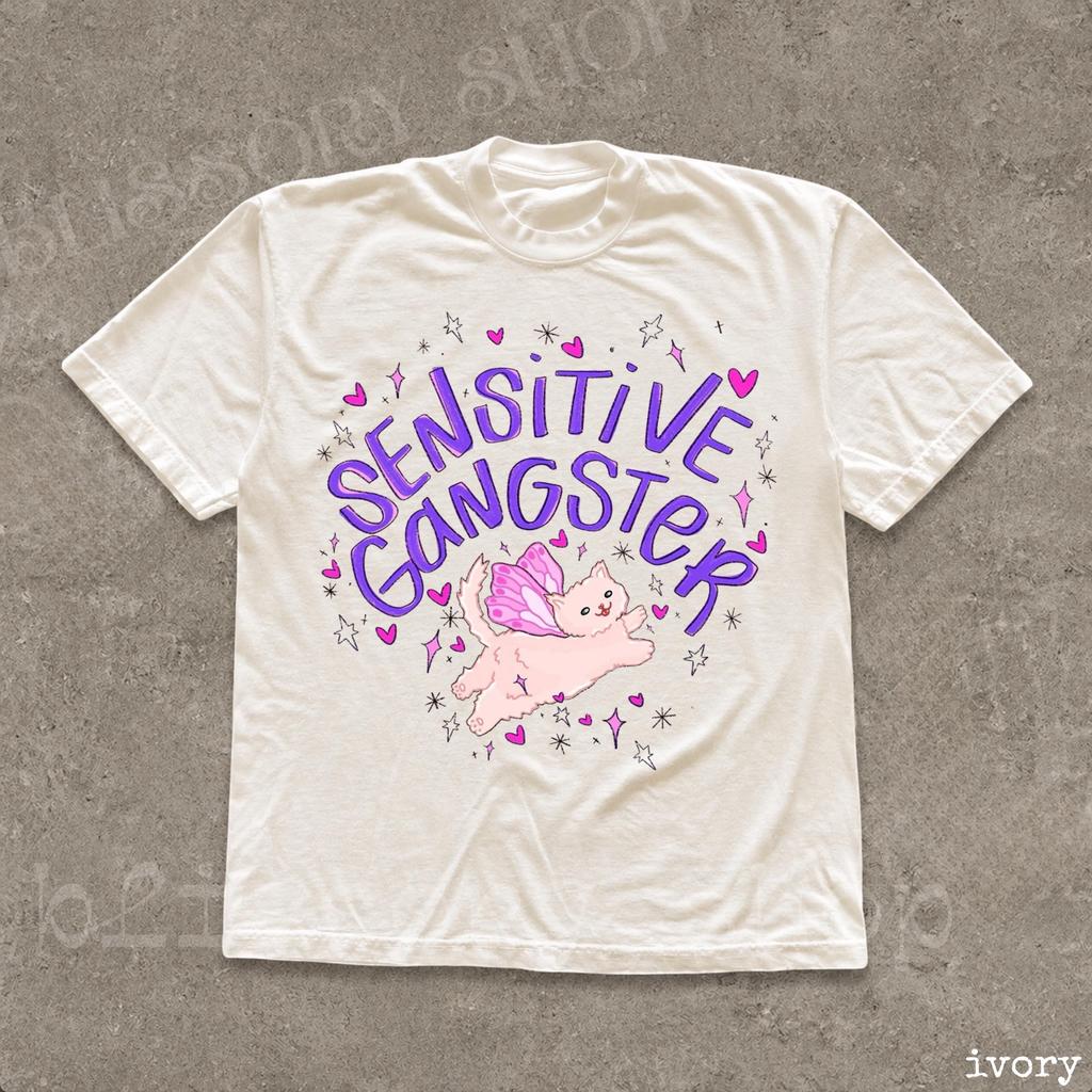Sensitive Gangster Shirt, Funny Fairy Cat Shirt, Cute Mental Health Tee, Y2k Sarcastic Men Women Gift Shirt