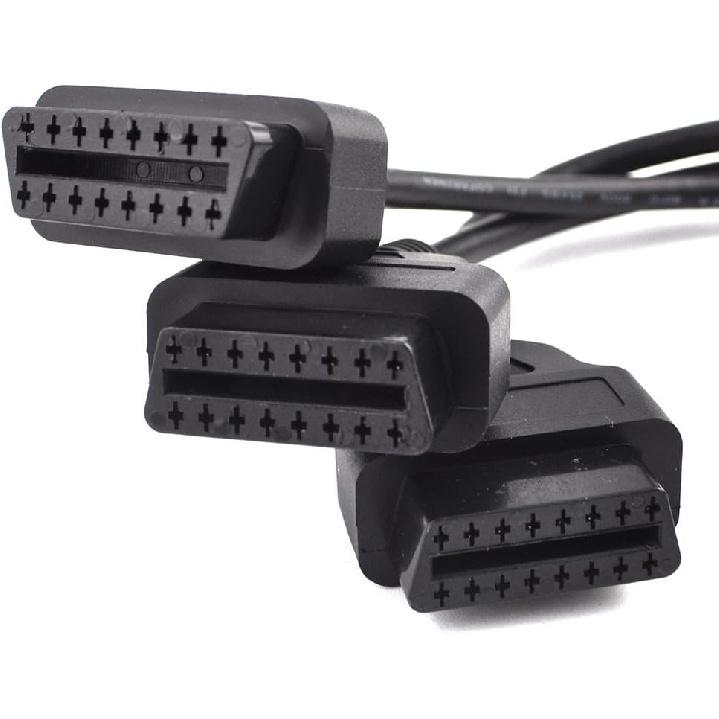 OBD2 Splitter Cable,OBD-II Extension Cable,1 Male to 3 Female Car Diagnostic Extender Cord Adapter,16 Pin Right Angle,1.6ft/50cm