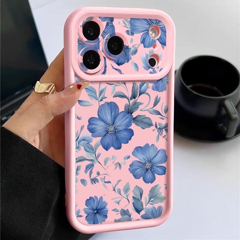 Pale Blue Flowers Pattern Case For iPhone 17 Pro Max Funda Shockproof Bumper Cover For iPhone 16 Pro Max 15 14 13 12 11 Air 16E