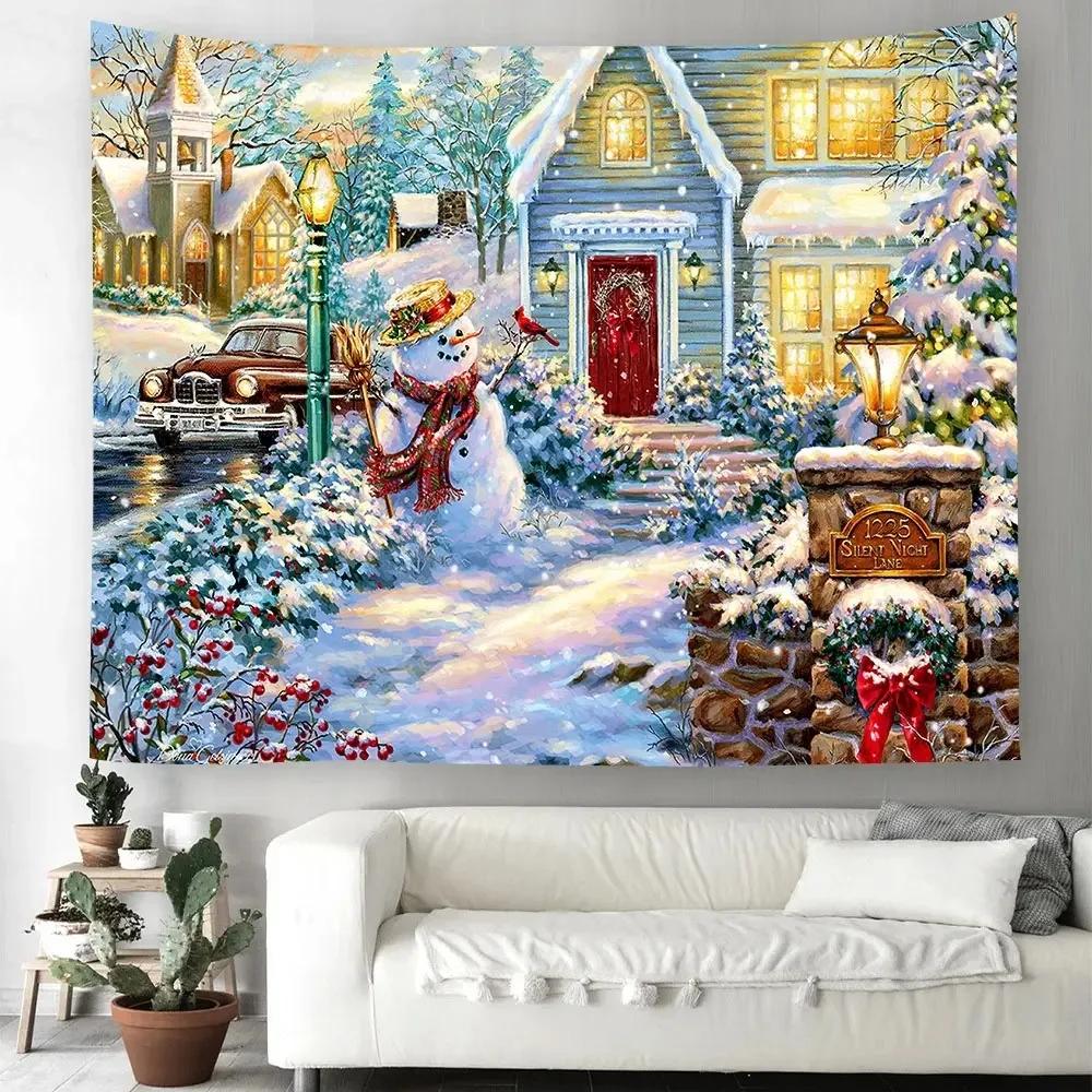 Christmas Pattern Tapestry Home Bedroom Living Room Wall Decoration Christmas Theme Tapestry