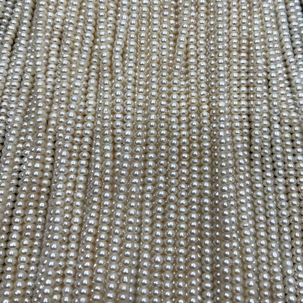 1String, White Natural Freshwater Pearls, Handmade Flat Pearl Beads for Jewelry Making DIY Crafts (Beads 3-4mm, Length 36cm)