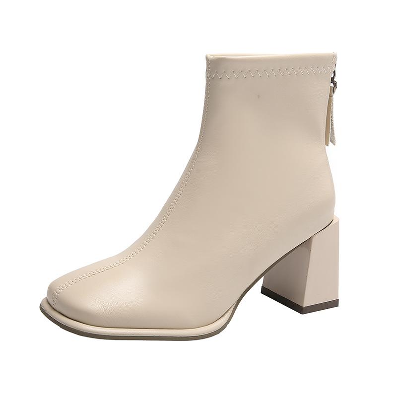 French High-heeled Short Boots Women's New White French Single Boots Thick-heeled Ankle Boots Thin Short Boots In Autumn and Winter 2025