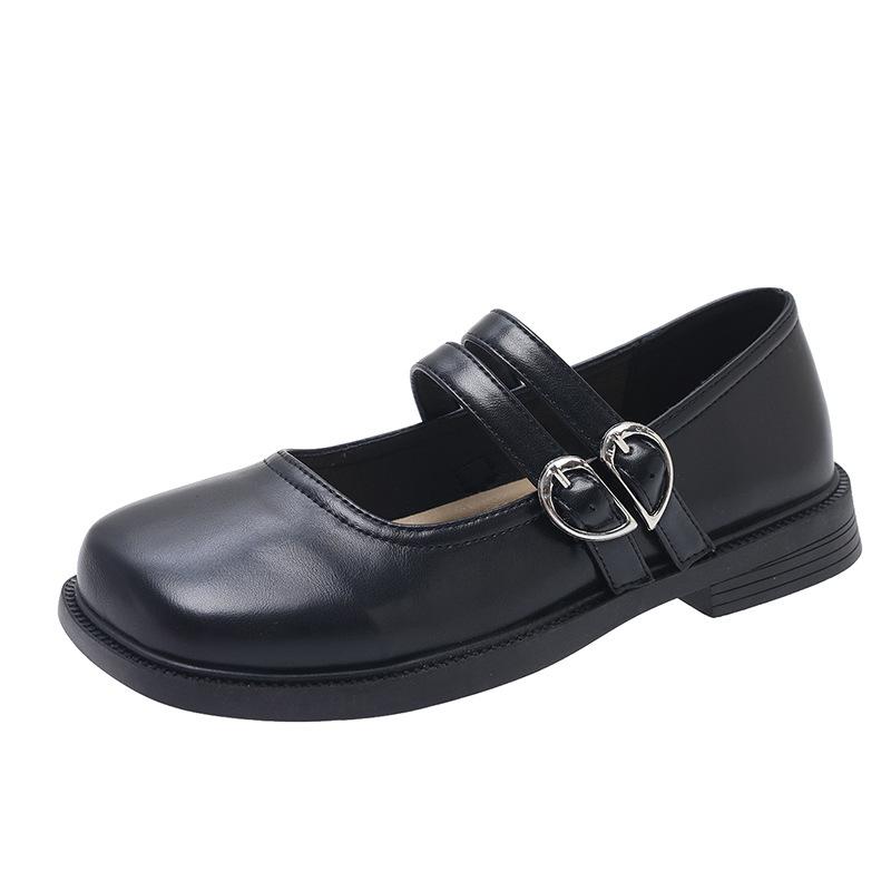 Flat bottom square head Mary Jane shoes women's summer with skirt French small leather shoes 2025 new shallow mouth fashion single shoes women