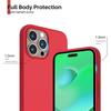 Protective Case - E.F.CONNECTION - for iPhone 14 Pro Max - Red Silicone - 2 Tempered Glasses - Shockproof