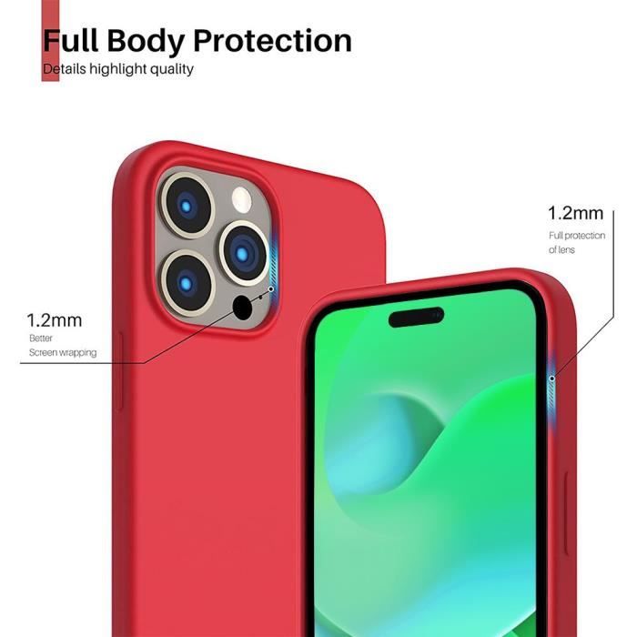 Protective Case - E.F.CONNECTION - for iPhone 14 Pro Max - Red Silicone - 2 Tempered Glasses - Shockproof