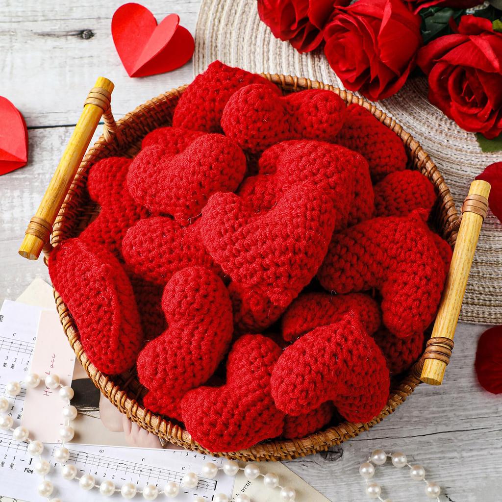 12 Bucăți Pandantiv Inimă Tricotată Agățat Manual Croșetat Inimă Ornament pentru Pom Cadou pentru Prieten Cadou pentru Profesor