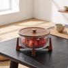 Glass Bowl with Wooden Stand Decorative Tabletop Fruit Holder Clear