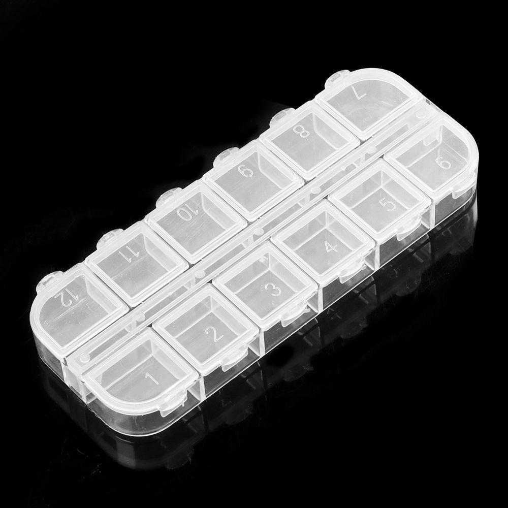 12 Fächer Mini Transparenter Kunststoff Medikamenten Pillenhalter Kleine Dose Bastel Organizer Nagelkunst Tipps Aufbewahrungsboxen
