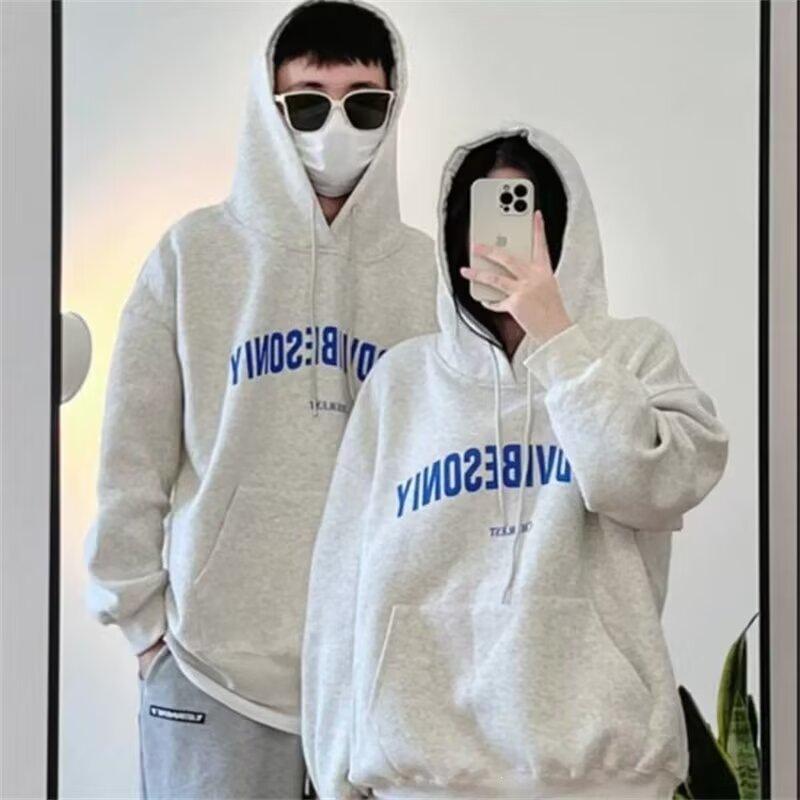 Trendy brand letter sweater men's hooded spring and autumn loose pullover street couple top jacket