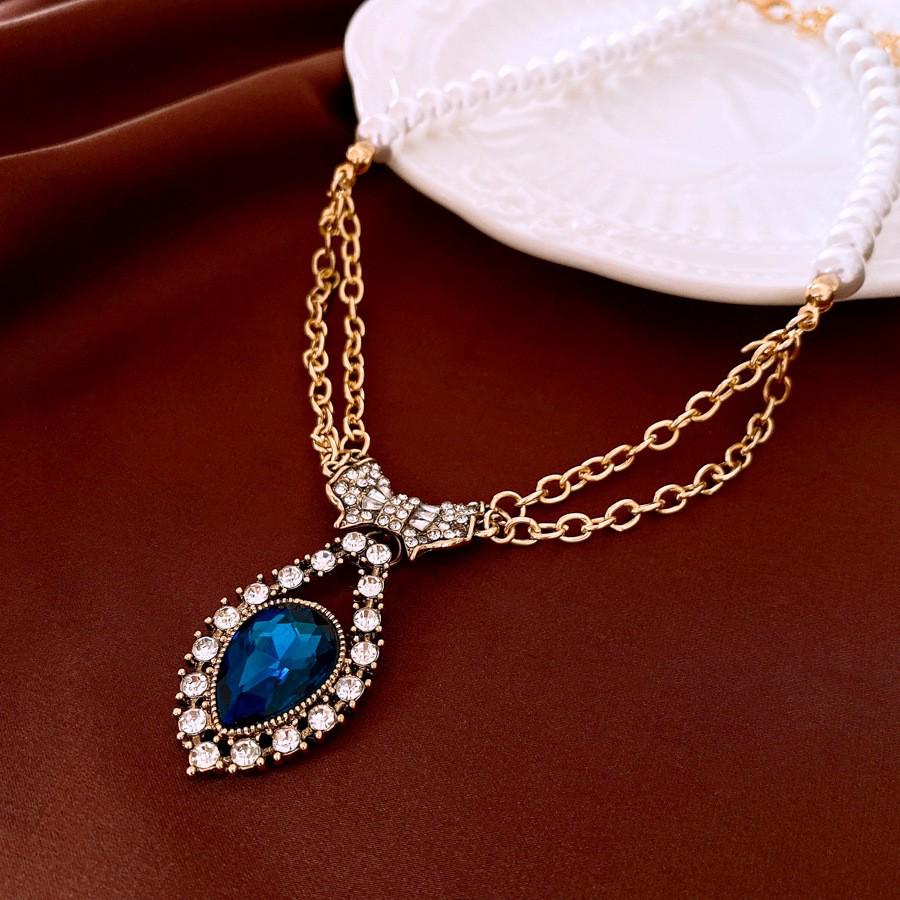 Silbernadel Wassertropfen Zirkonia Anhänger Halskette & Ohrringe Schmuckset - Französischer Hofstil, Leichter Luxus, Vielseitige Pulloverkette.