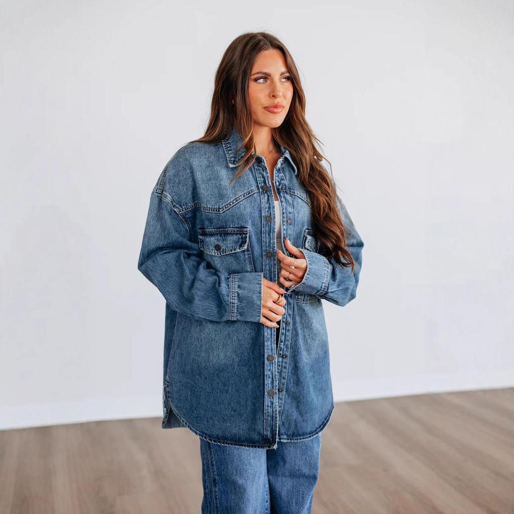 2025 Autumn Retro Lapel Women's Loose Denim Jacket
