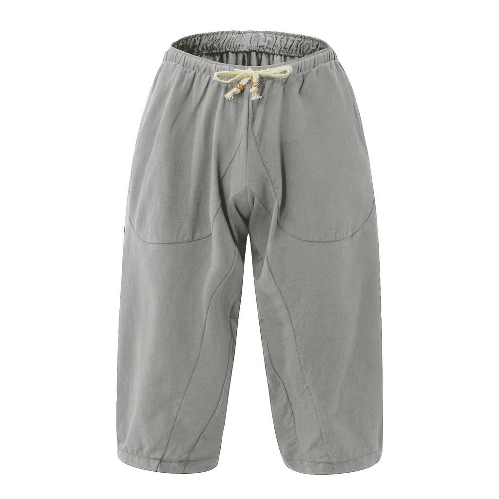Men's Lazy Loose Cotton Hemp Harlan Pants Elastic Waist Drawstring Casual Pants
