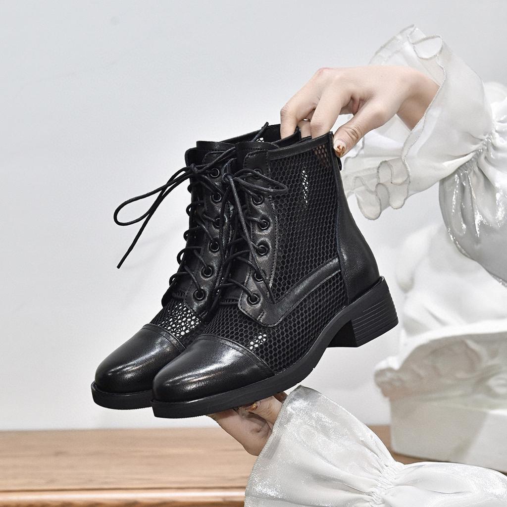 Summer fashion net boots trendy shoes new first layer cowhide mesh Martin boots flat women's shoes net shoes