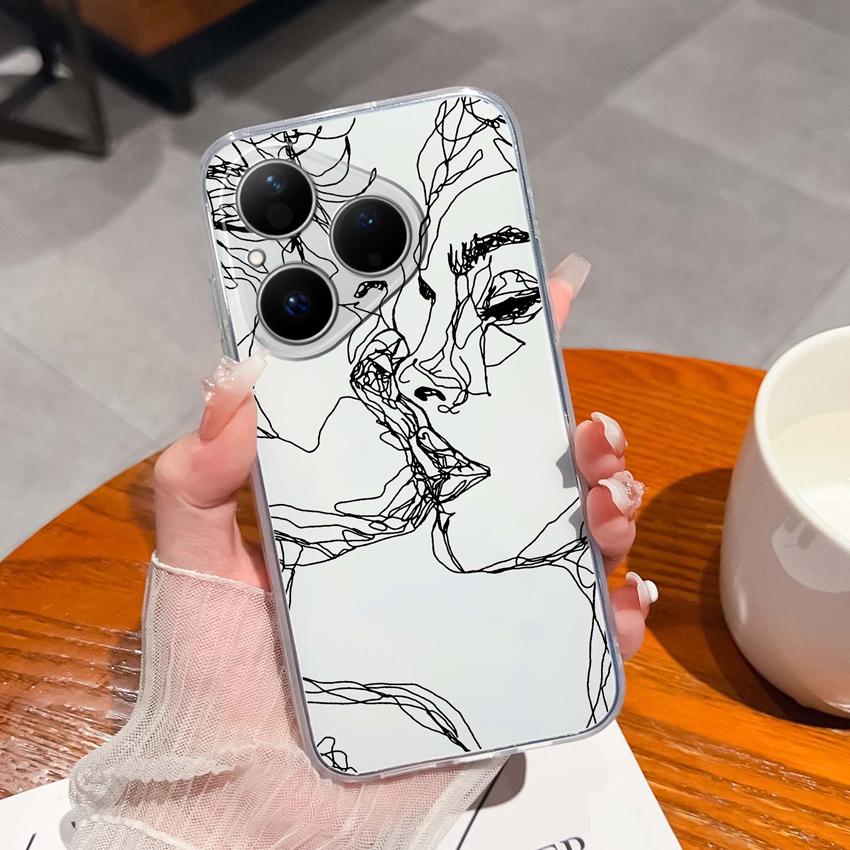 For Huawei Pura 80 70 Pro Plus Ultra Honor X6C 8C Phone Bags Cute Big Eyed Black Cat Patterns Luxury Transparent Lens Protection Case For Huawei Shell