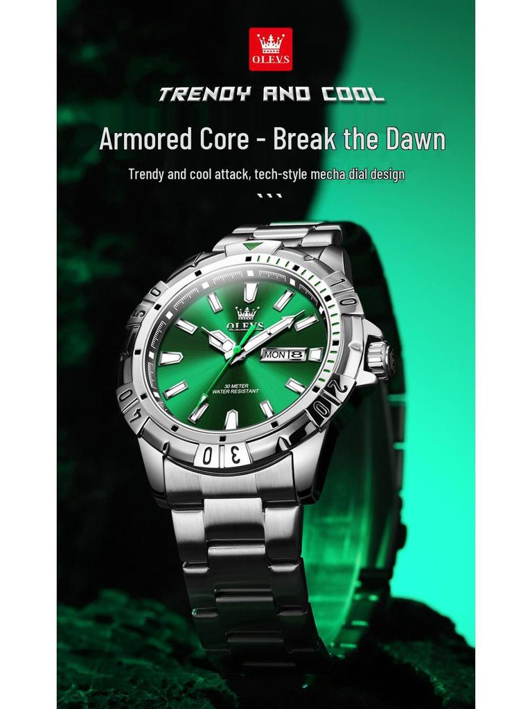 Oulisi Men's Green Submariner Quartz Waterproof Watch