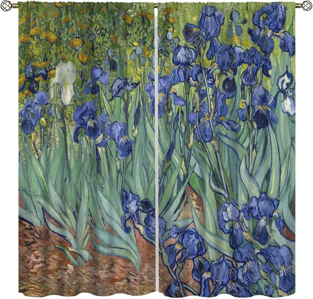 Starry Night Blackout Curtains for Bedroom, Oil Painting Blue Abstract Stars Art Decor Print Window Treatments, Rod Pocket