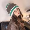 Women's Autumn and Winter Warm Knitted Hat Korean Style Striped Big Head Circumference Face Small Ear Protection Head Hat