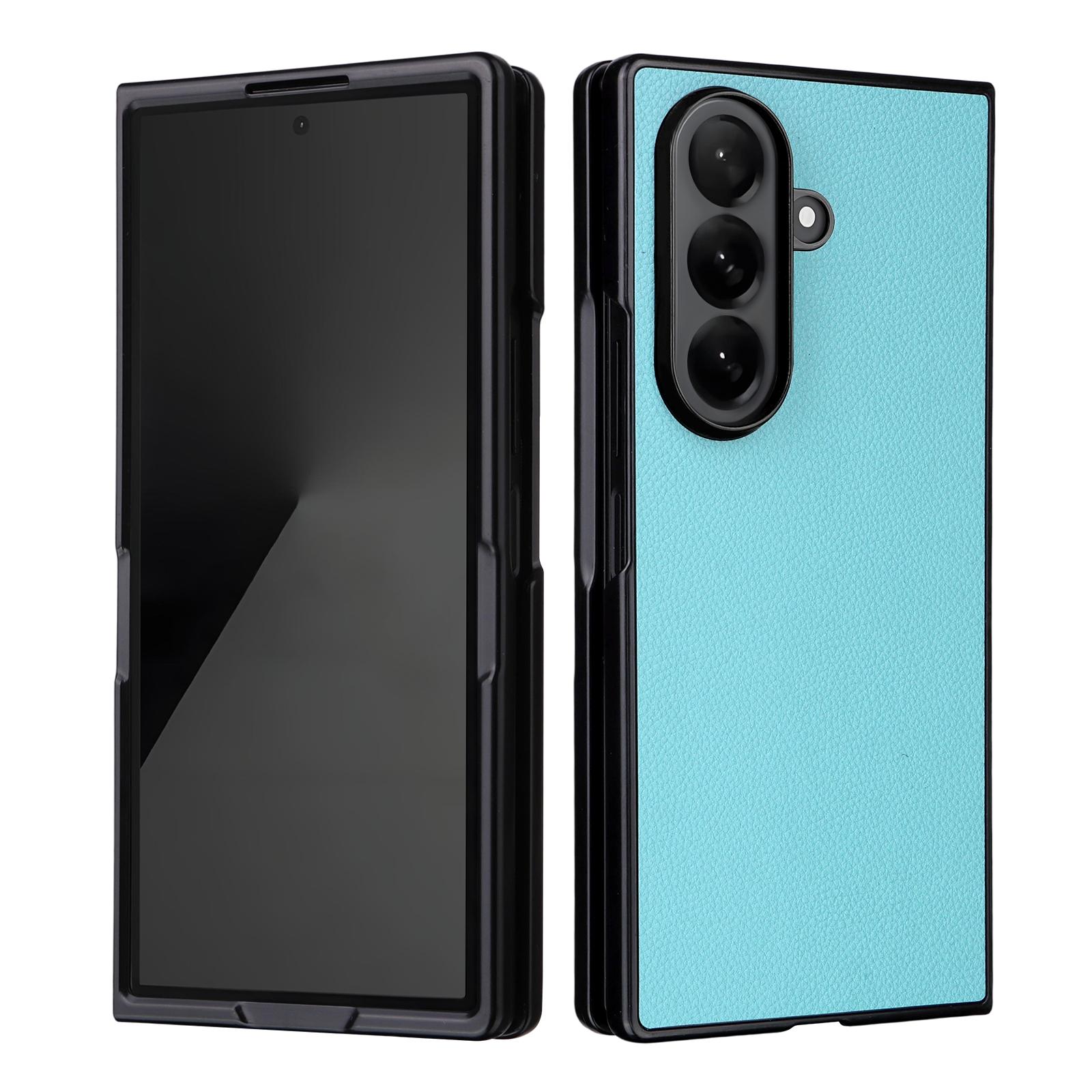 

For Samsung Galaxy Z Fold7 5G Case Litchi Texture Leather+Hard PC Phone Cover Baby Blue