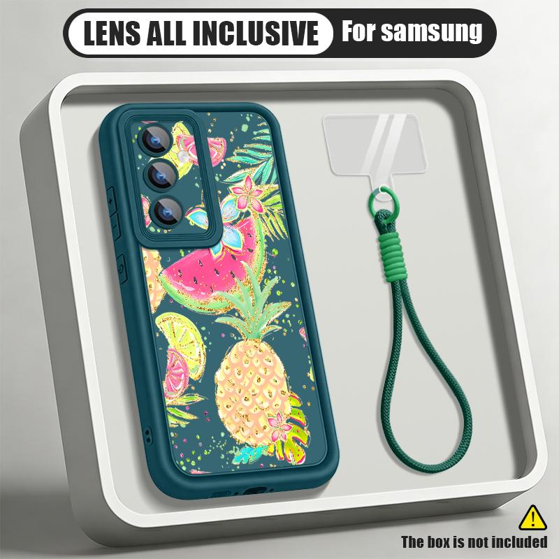 Flowers Fruits Print Lanyard Case For Samsung S26 FE A18 S25 S24 S23 S22 Ultra A54 A55 A16 A26 A36 A56 A17 A27 A37 A57 5G Bumper Cover
