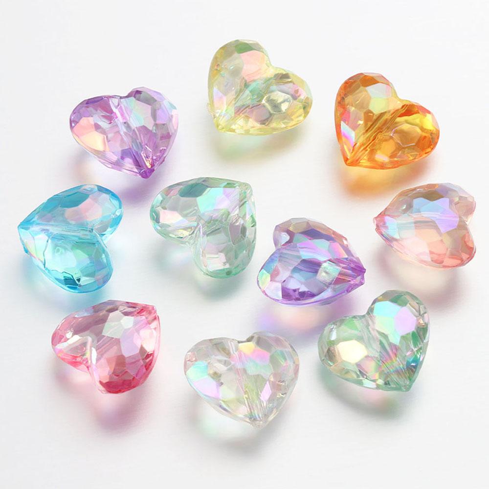 20pcs Acrylic Love Heart Beads Mixed Color Crystal Loose Spacer Beads for Jewelry Making Necklace Bracelet Handmade Accessories