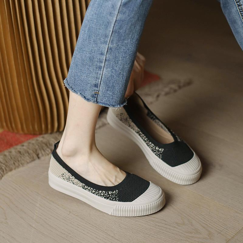 

женские повседневные спортивные туфли на толстой подошве, вязаные туфли, с круглым носком и неглубоким вырезом, туфли из трикотажа 41 черный градиента