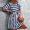 Abito casual alla moda a righe europee e americane taglia grande abbigliamento da donna vacanza, da donna girocollo con maniche a righe abbigliamento estivo