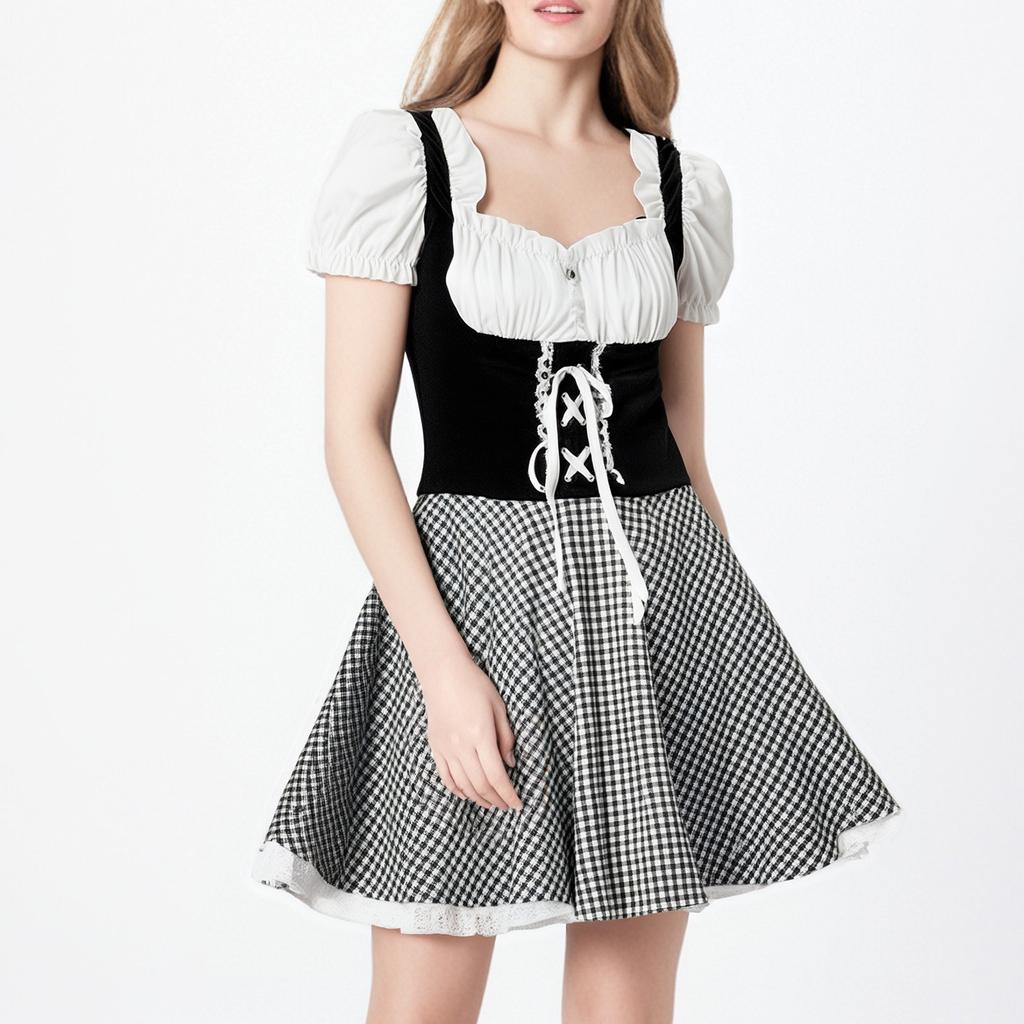 Ølfestivaldrakt Bayersk kvinnekostyme Blomstertrykk Firkantet hals Kjole