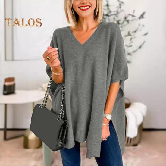 Women Sweater V-Neck Batwing Style Sleeveless Loose Fit Casual Top Solid Color High Low Hem Knit Autumn Winter Sweater Vest